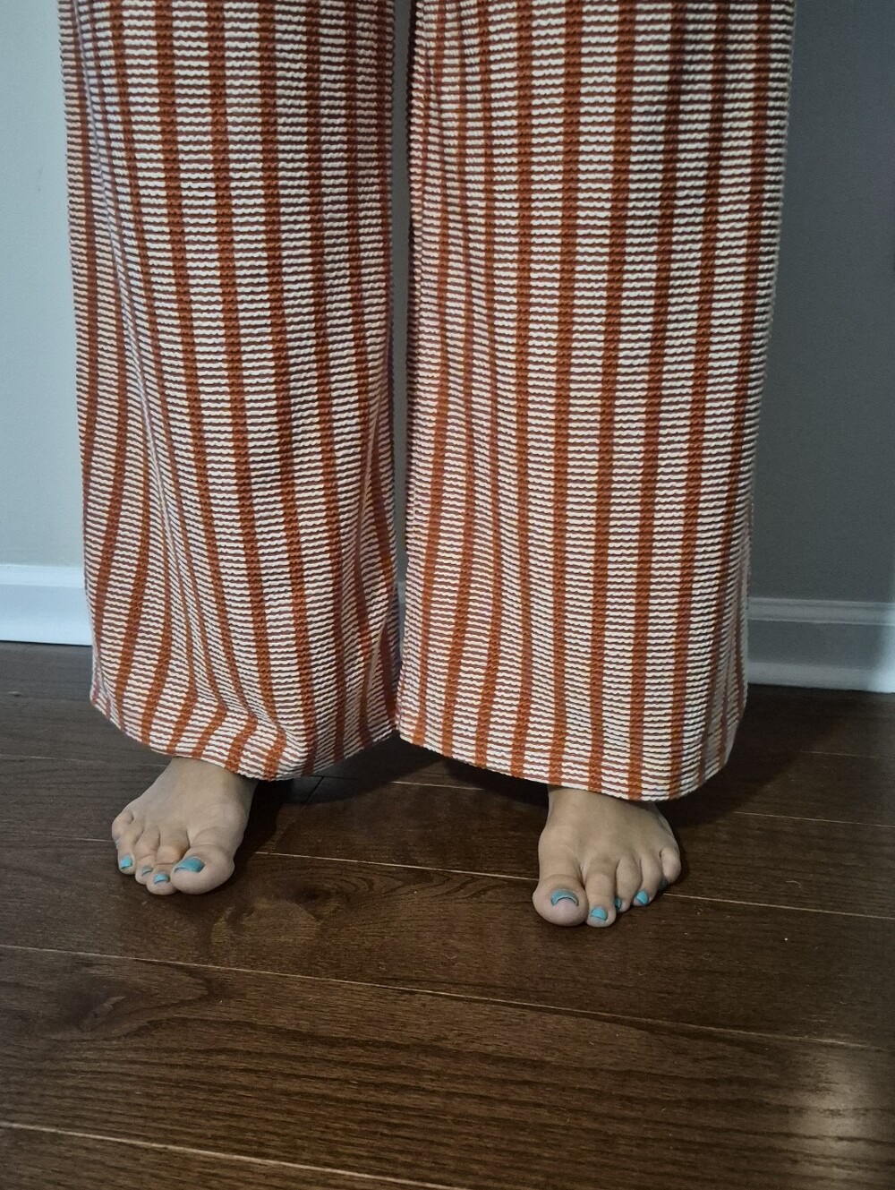 Zenana Outfitters Rust and White Striped Wide-Leg Lounge Pants Set NEW - Picture 5 of 6